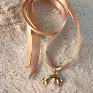 Handmade Ribbon Necklace with Vintage Dolphin Pendant